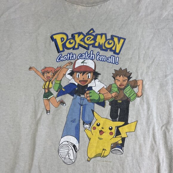Rare Vintage 1999 Pokemon Tee T Shirt Sand / Off-white / Grey Ash Pikachu READ - Picture 9 of 16